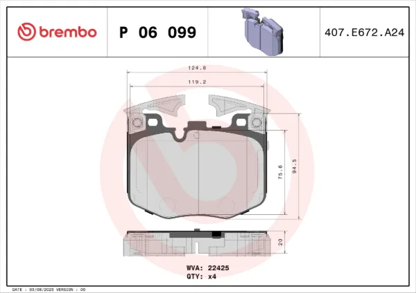Klocki hamulcowe przednie tarczowe P06099 Brembo
