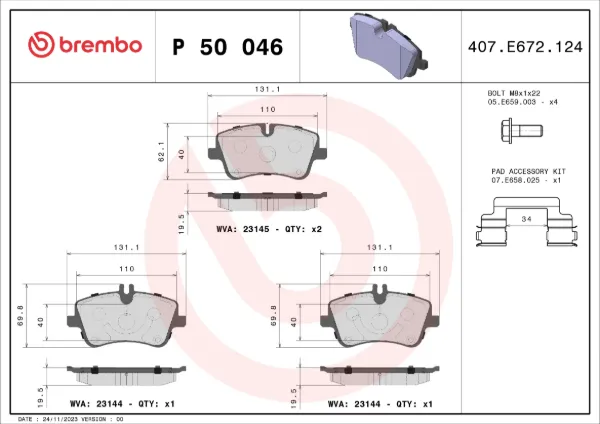 Klocki hamulcowe przednie tarczowe P50046 Brembo