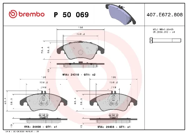 Klocki hamulcowe przednie tarczowe P50069 Brembo