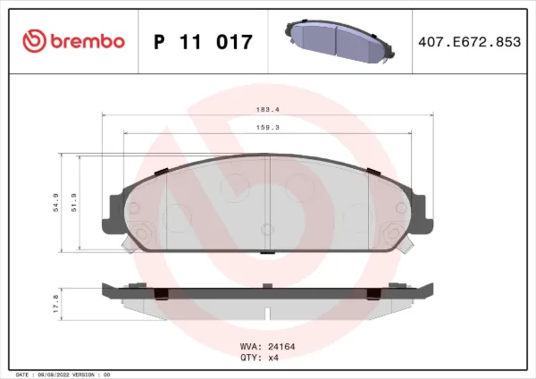 Klocki hamulcowe przednie tarczowe P11017 Brembo