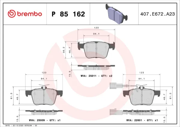 Okładziny (klocki) do hamulców tarczowych tylne P85162 Brembo