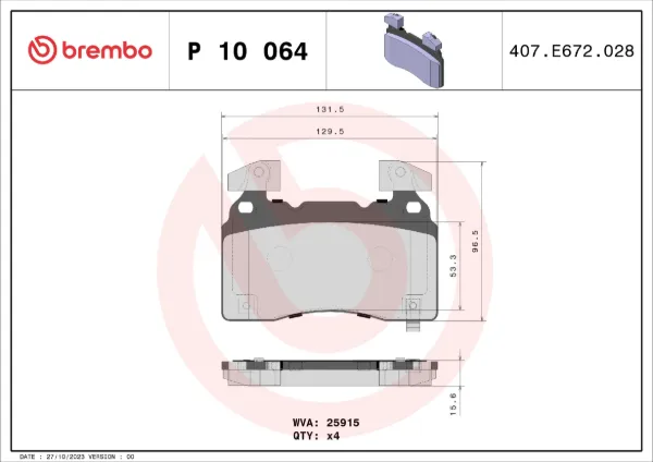 Klocki hamulcowe przednie tarczowe P10064 Brembo