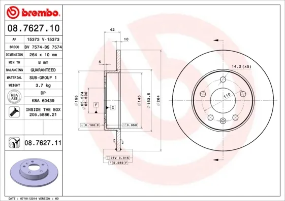 Tarcza hamulcowa tylna 08762711 Brembo