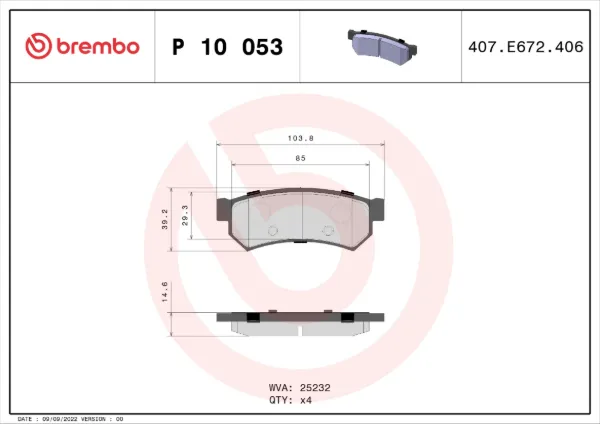 Okładziny (klocki) do hamulców tarczowych tylne P10053 Brembo