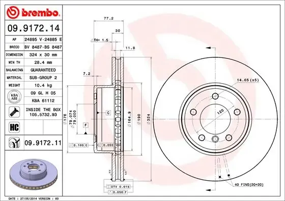 Tarcza hamulcowa przednia 09917211 Brembo