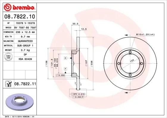Tarcza hamulcowa przednia 08782210 Brembo