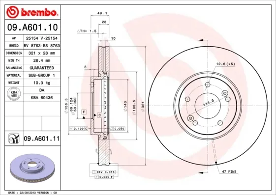 Tarcza hamulcowa przednia 09A60111 Brembo