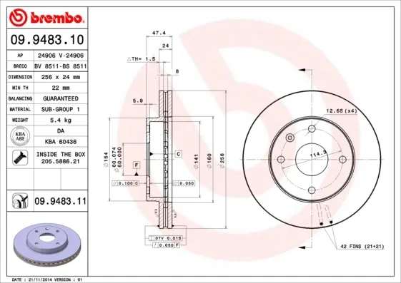 Tarcza hamulcowa przednia 09948311 Brembo