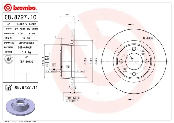 Tarcza hamulcowa tylna 08872710 Brembo