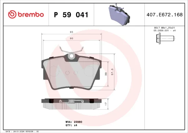 Okładziny (klocki) do hamulców tarczowych tylne P59041 Brembo