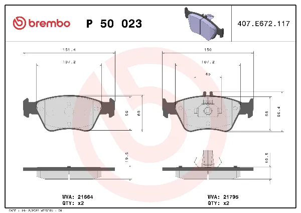Klocki hamulcowe przednie tarczowe P50023 Brembo
