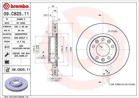 Tarcza hamulcowa przednia 09C82511 Brembo
