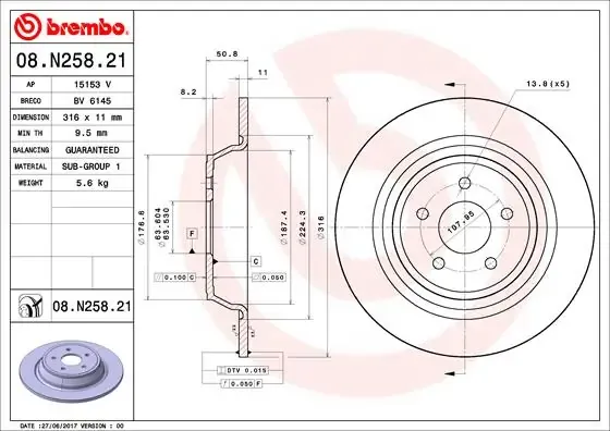 Tarcza hamulcowa tylna 08N25821 Brembo