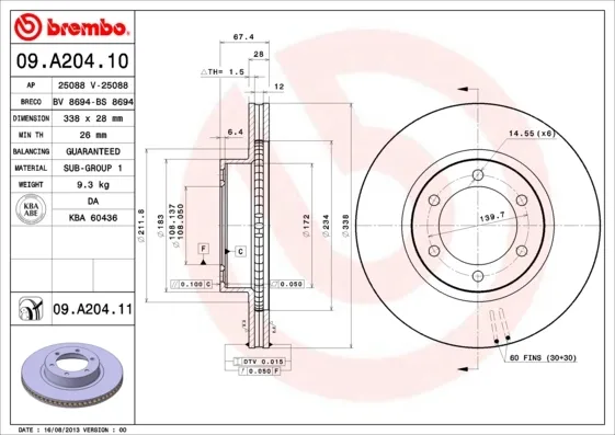 Tarcza hamulcowa przednia 09A20411 Brembo
