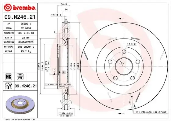 Tarcza hamulcowa przednia 09N24621 Brembo