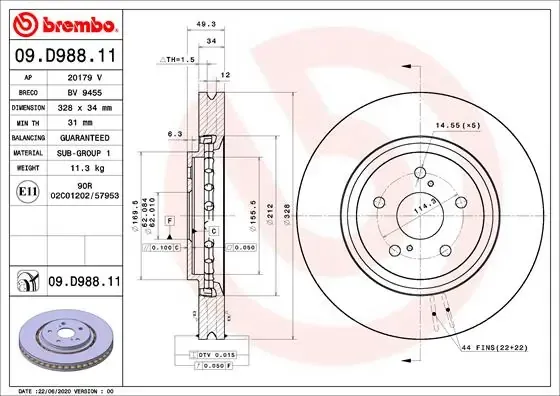 Tarcza hamulcowa przednia 09D98811 Brembo