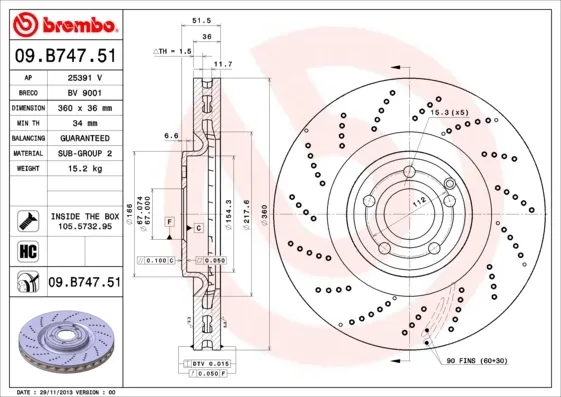 Tarcza hamulcowa przednia 09B74751 Brembo