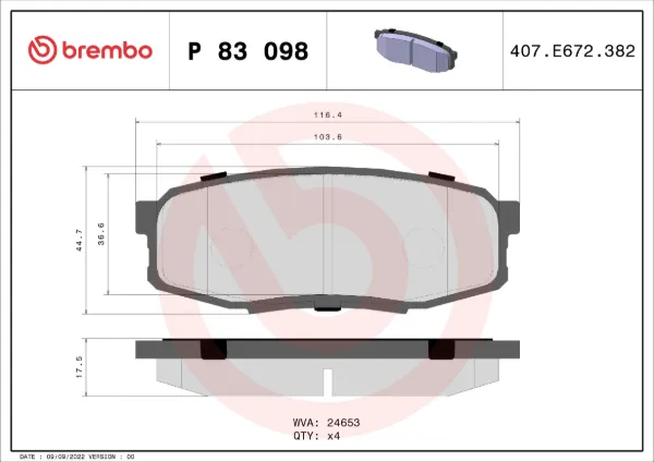 Okładziny (klocki) do hamulców tarczowych tylne P83098 Brembo