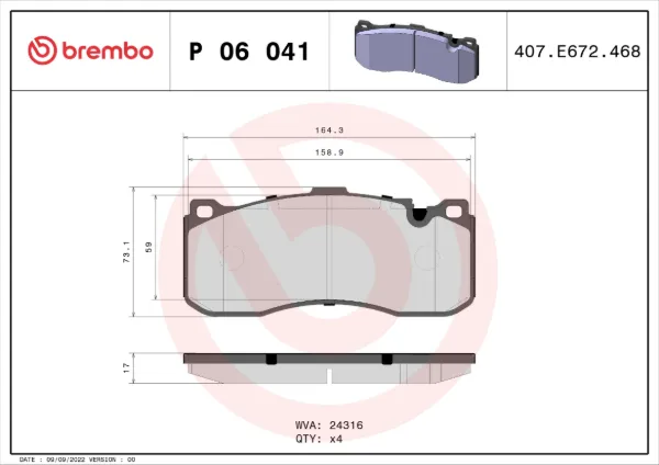 Klocki hamulcowe przednie tarczowe P06041 Brembo