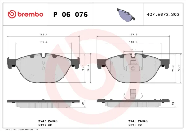 Klocki hamulcowe przednie tarczowe P06076 Brembo