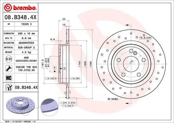 Tarcza hamulcowa tylna 08B3484X Brembo