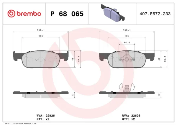 Klocki hamulcowe przednie tarczowe P68065 Brembo