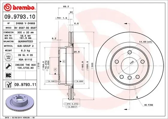 Tarcza hamulcowa tylna 09979311 Brembo