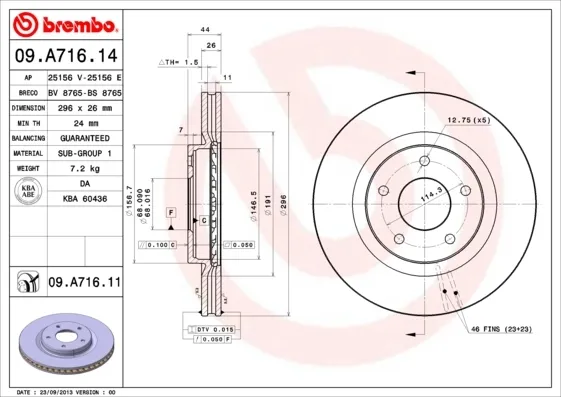 Tarcza hamulcowa przednia 09A71611 Brembo