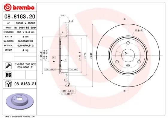 Tarcza hamulcowa przednia 08816321 Brembo