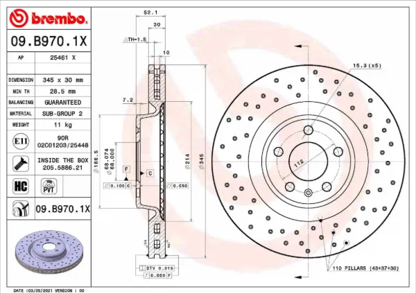 Tarcza hamulcowa przednia 09B9701X Brembo