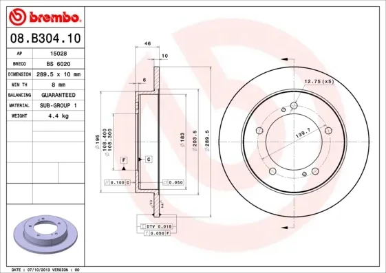 Tarcza hamulcowa przednia 08B30410 Brembo