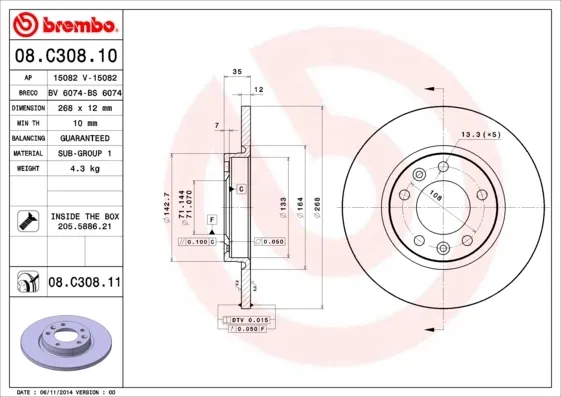 Tarcza hamulcowa tylna 08C30811 Brembo