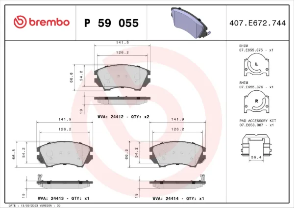 Klocki hamulcowe przednie tarczowe P59055 Brembo