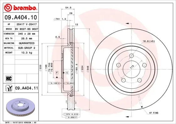 Tarcza hamulcowa przednia 09A40411 Brembo