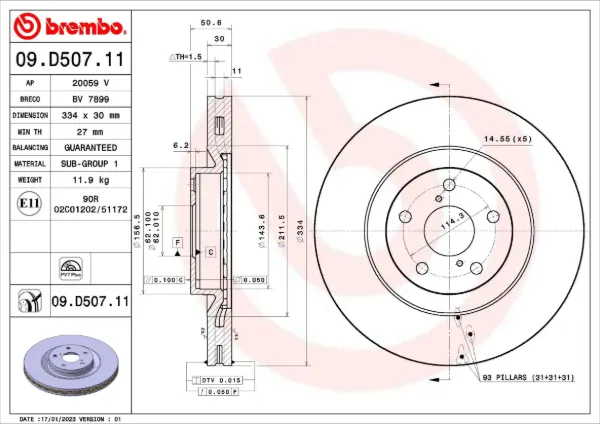 Tarcza hamulcowa przednia 09D50711 Brembo