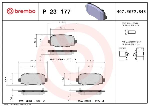 Okładziny (klocki) do hamulców tarczowych tylne P23177 Brembo