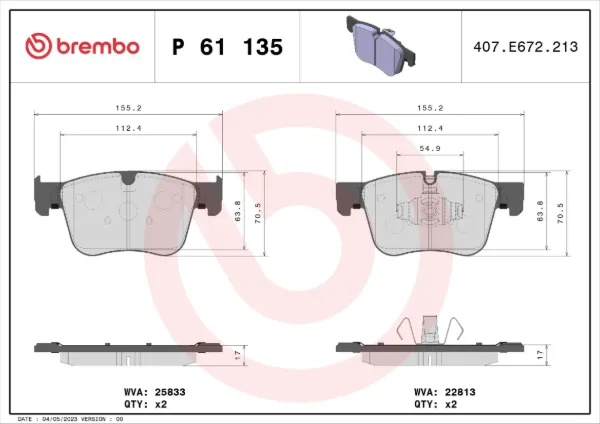 Klocki hamulcowe przednie tarczowe P61135 Brembo