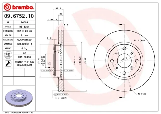Tarcza hamulcowa przednia 09675210 Brembo