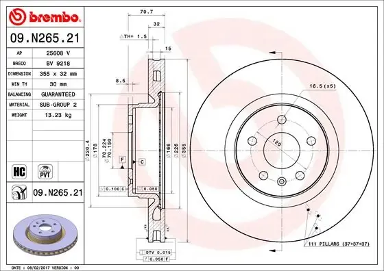 Tarcza hamulcowa przednia 09N26521 Brembo