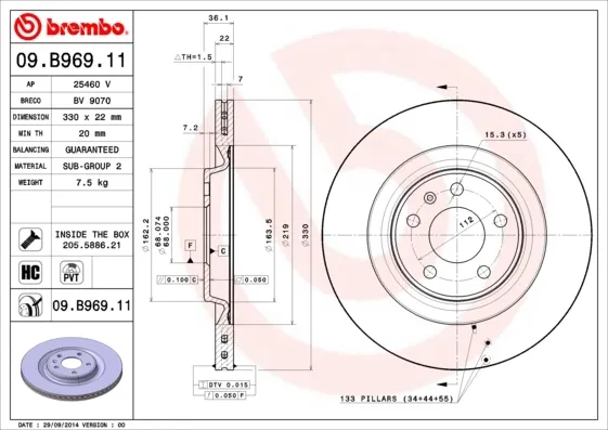 Tarcza hamulcowa tylna 09B96911 Brembo