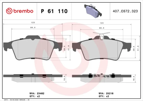 Okładziny (klocki) do hamulców tarczowych tylne P61110 Brembo