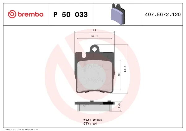 Okładziny (klocki) do hamulców tarczowych tylne P50033X Brembo