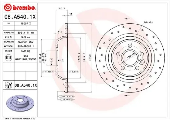 Tarcza hamulcowa tylna 08A5401X Brembo