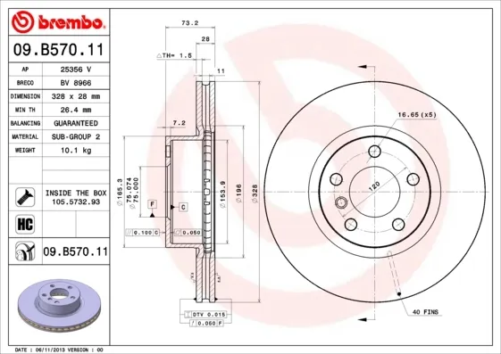 Tarcza hamulcowa przednia 09B57011 Brembo