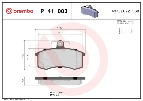 Klocki hamulcowe przednie tarczowe P41003 Brembo