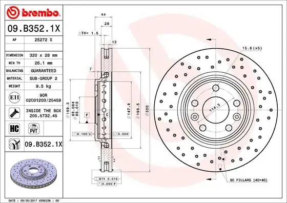 Tarcza hamulcowa przednia 09B3521X Brembo