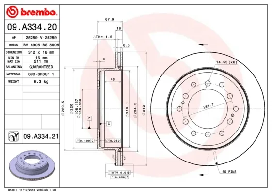Tarcza hamulcowa tylna 09A33421 Brembo