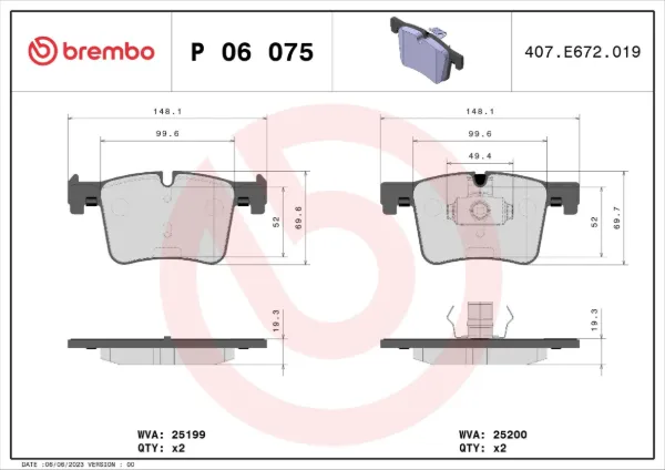 Klocki hamulcowe przednie tarczowe P06075 Brembo