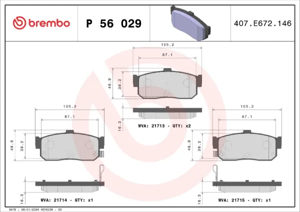 Okładziny (klocki) do hamulców tarczowych tylne P56029 Brembo