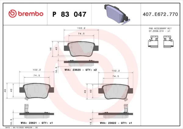 Okładziny (klocki) do hamulców tarczowych tylne P83047 Brembo